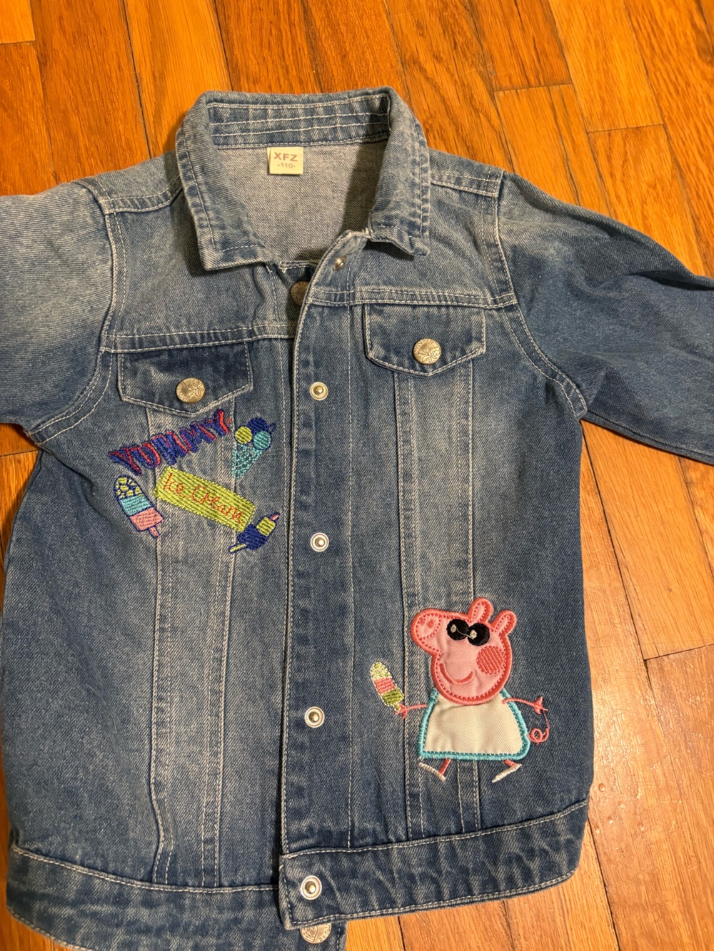 Kids Denim Jacket with Colorful Embroidered Patches - Blue